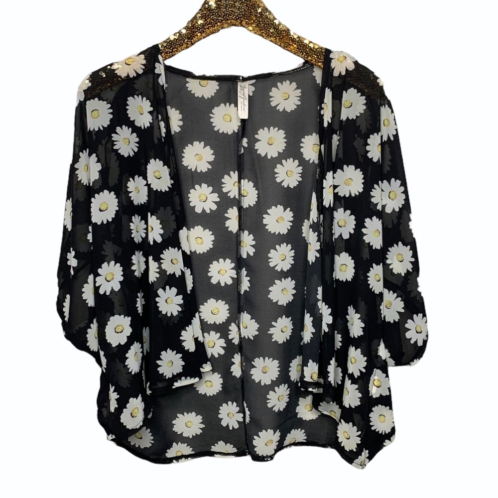 Gypsy Junkies Daisy Sheer Kimono Cover Up Black